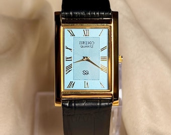 Vintage Seiko Tank Watch 25mm Gold Tone Roman Numeral Dial Classic