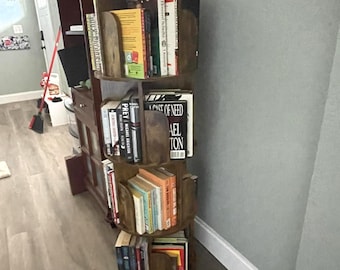 Rotating 4-Tier Bookshelf Tower, 360 Spinning Bookcase, Narrow Vertical Book Organizer