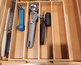 Bamboo Adjustable Cutlery Tray, Kitchen Drawer Organizer, Utensil Holder, Silverware Divider, Eco Storage