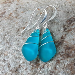 Blue sea glass earrings - cultured beach glass jewelry - choice of ear wire style and material