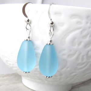 blue sea glass earrings