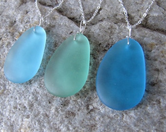 Sea glass necklace - beach glass pendant - silver chain