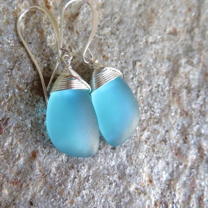 Sea glass earrings cultured seaglass jewelry choice of colors and metal silver plated or sterling image 3