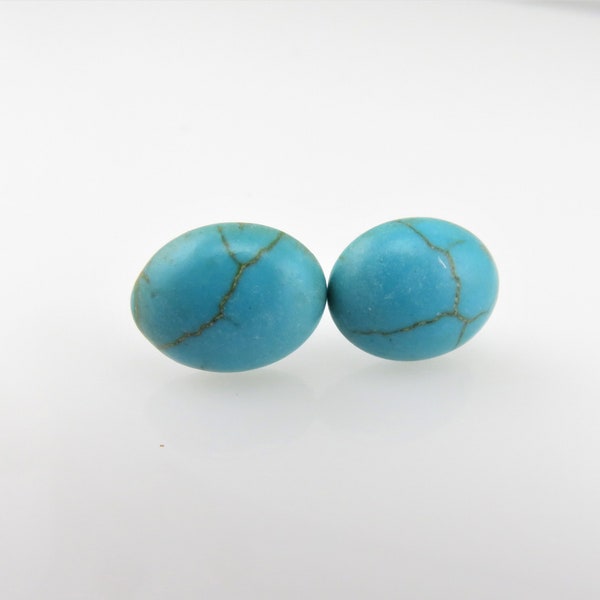 Turquoise stud earrings - gemstone oval cabachon - stainless steel post & earnut