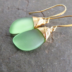 Sea glass earrings - gold wire wrap - choice of glass colors