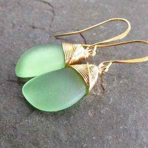 Sea glass earrings - gold wire wrap - choice of glass colors