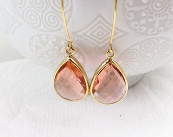 Peach blush gold glass teardrop earrings