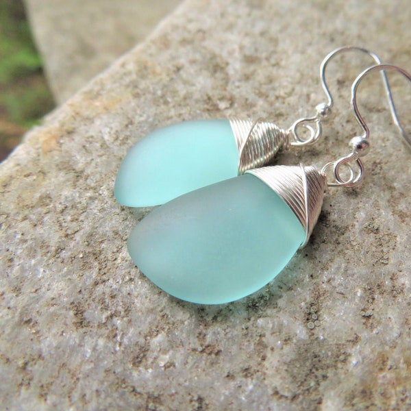 Sea glass earrings - cultured seaglass jewelry - choice of colors and metal - silver plated or sterling