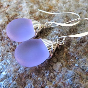 sea glass teardrop earrings, cultured beach glass jewelry, wire wrapped earrings,