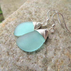 sea glass earrings, sterling silver, recycled beach glass jewelry,