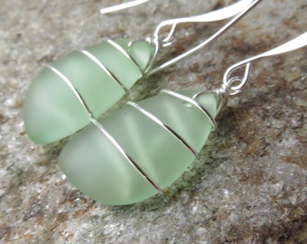 Sea Foam Green Sea Glass Jewelry - choice of ear wire material at checkout