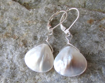 white pearl earrings - bridesmaids mother of pearl shell