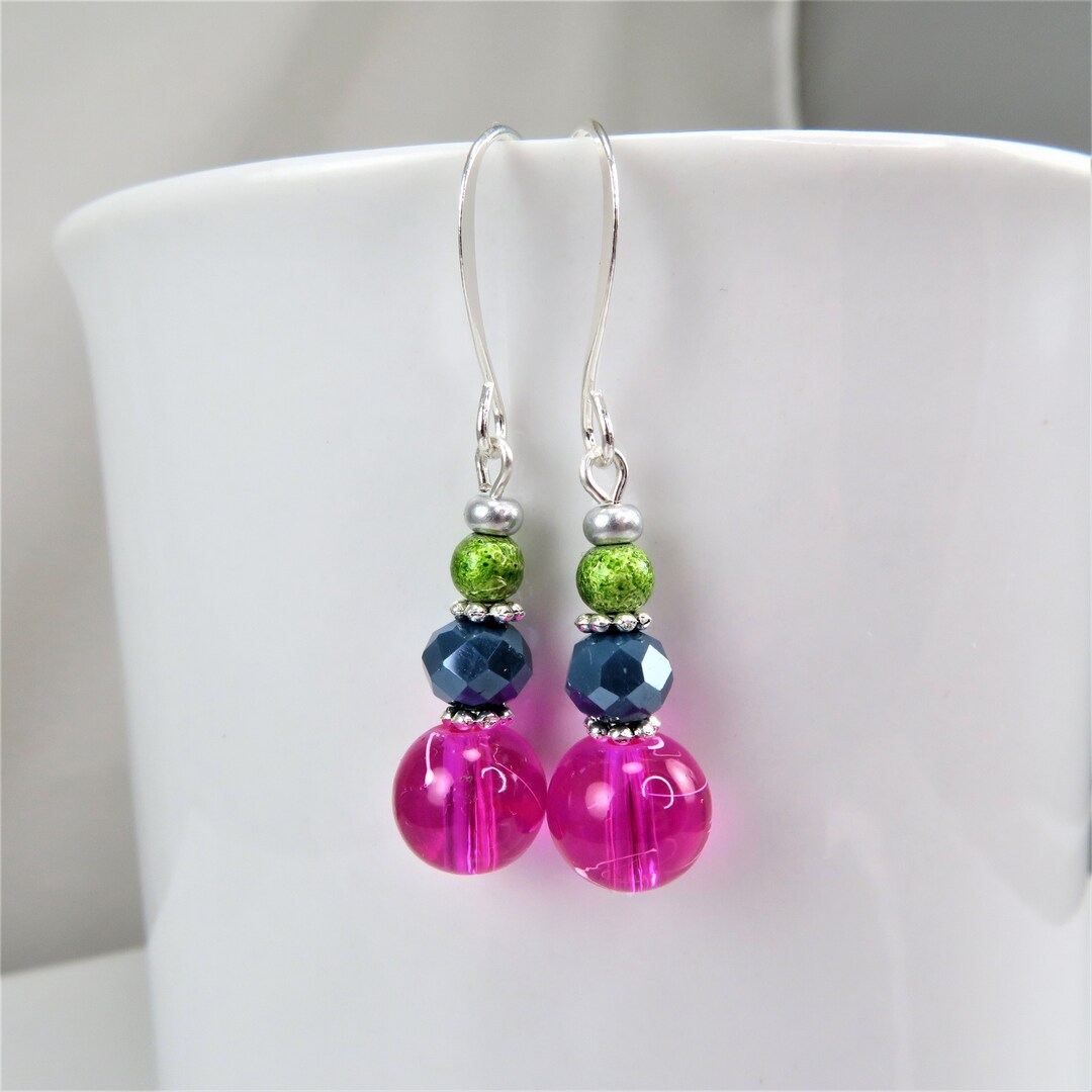 Hot Pink Glass Earrings Multicolored Jewelry Choice of Ear Wire Style and Material Etsy