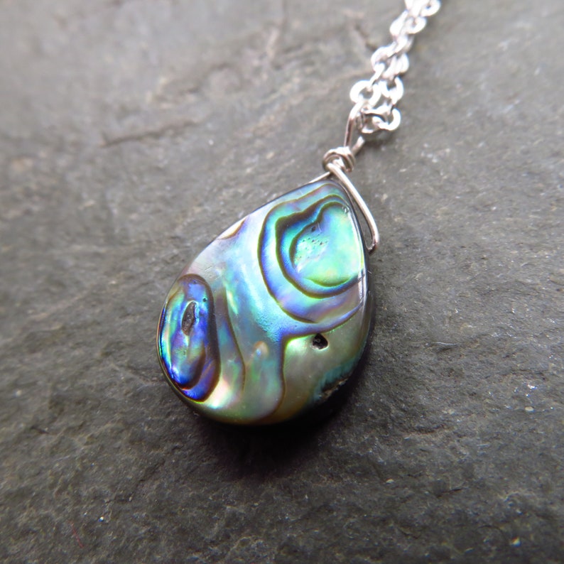 Abalone necklace Paua shell pendant 18 silver dainty chain choice of silver plated or sterling silver image 6