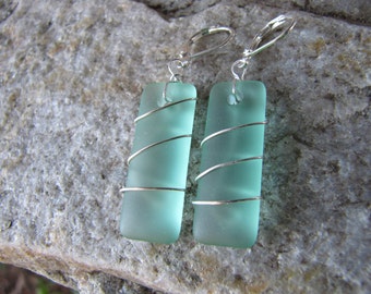 wire wrapped sea glass earrings -  cultured beach jewelry - lever back ear wires - choice of glass colors and materials