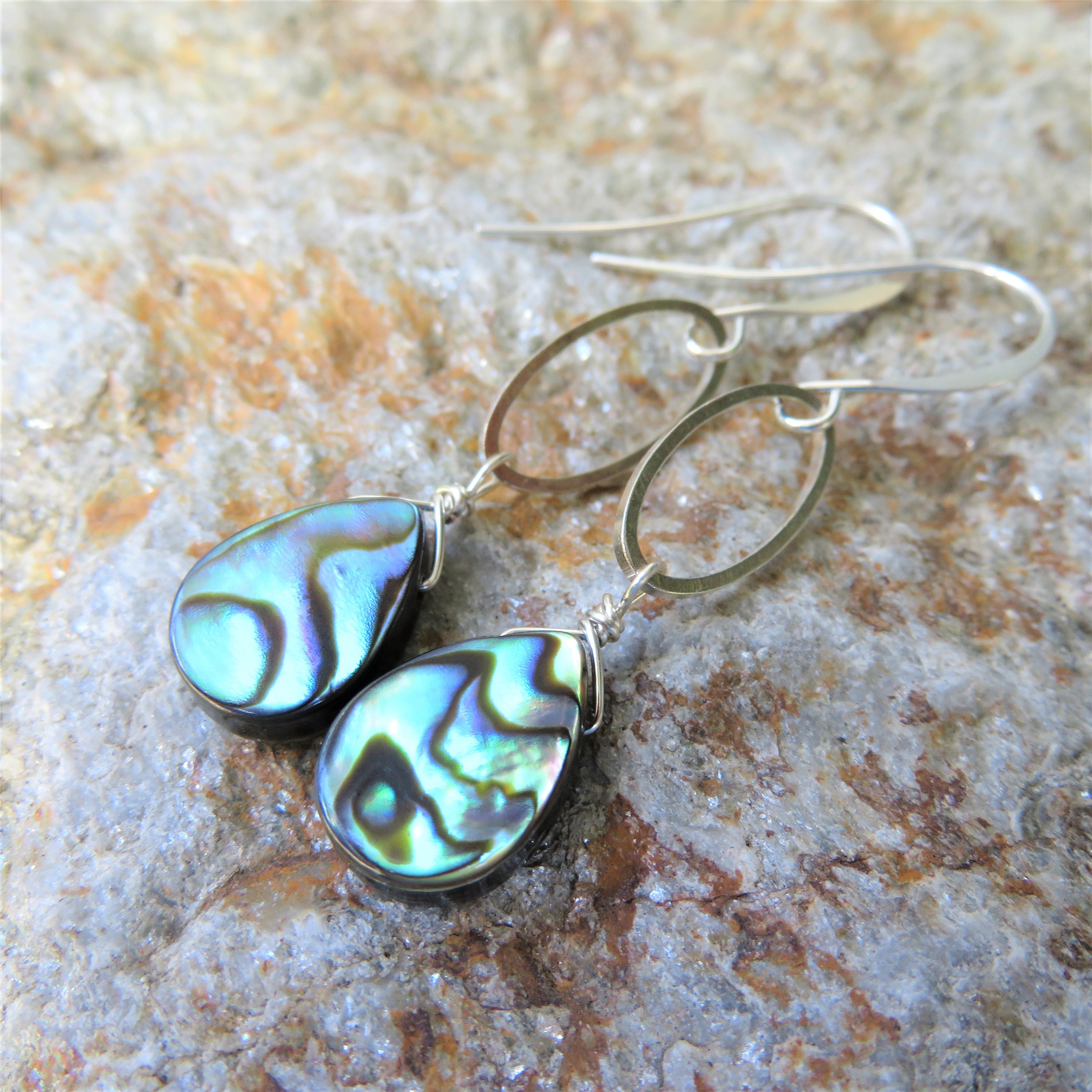 Abalone Earrings Paua Shell Earrings Silver Tear Drop | Etsy