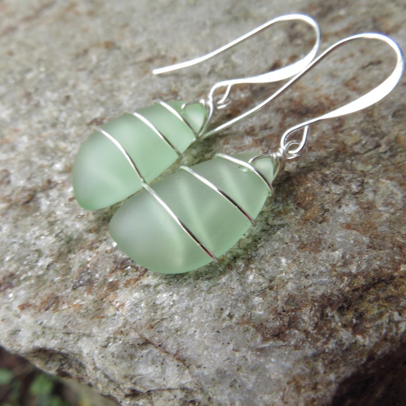 Sea Foam Green Sea Glass Jewelry choice of ear wire material at checkout image 1
