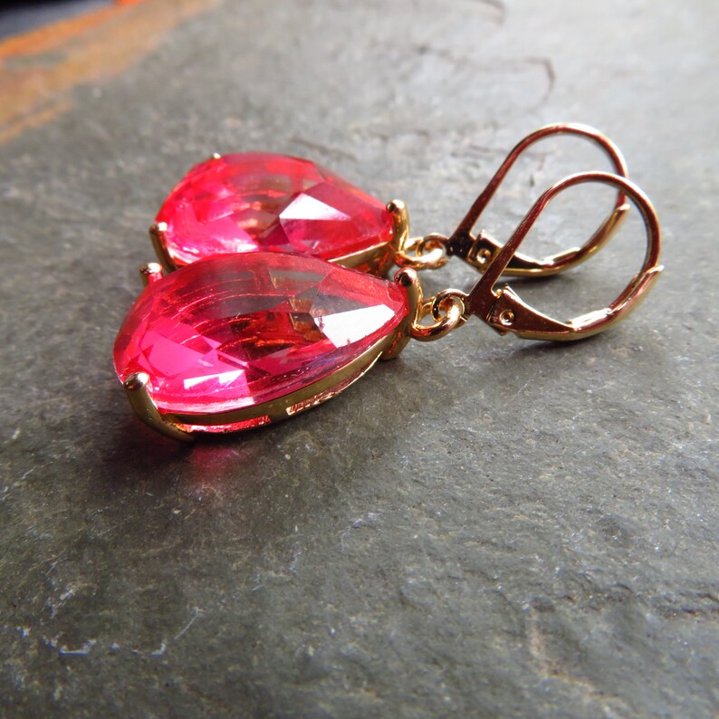 pink hombre gold glass teardrop earrings choice of ear wire style light to dark