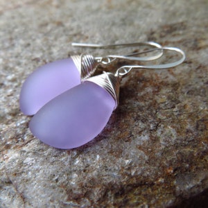 Sea glass earrings cultured seaglass jewelry choice of colors and metal silver plated or sterling Purple