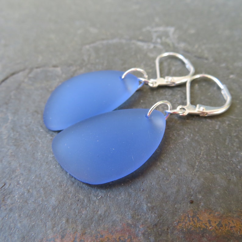 Sea Glass Earrings with Lever back ear wires - cultured beach glass jewelry - Choice of glass color and material at checkout LIGHT BLUE