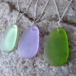 Cultured Sea glass necklace - silver plated 18" chain - choice of colors - light pale green, periwinkle and moss green