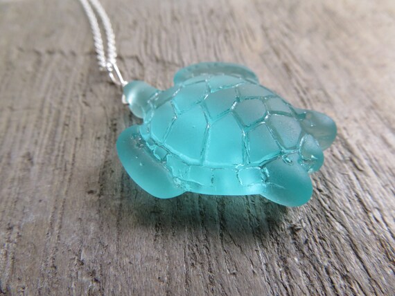 Sea Glass Turtle Pendant Mint Green Life Jewelry - Glass Sea Turtle Pendant