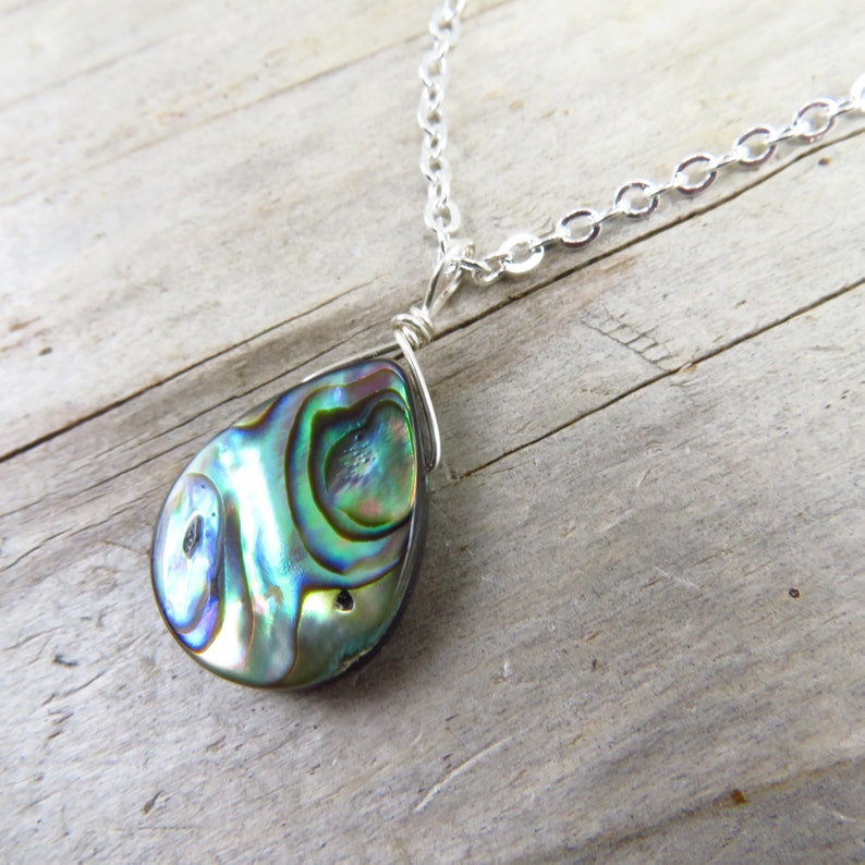Abalone necklace - Paua shell pendant - 18' silver dainty chain - choice of silver plated or sterling silver 
