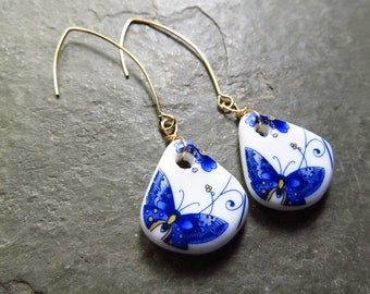 blue and white porcelain earrings