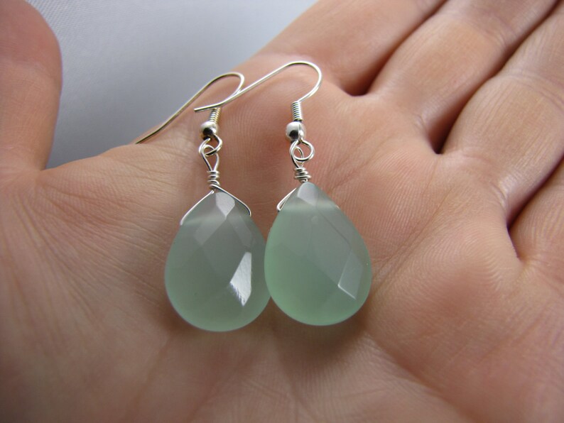 soft blue green faceted teardrop earrings image 3