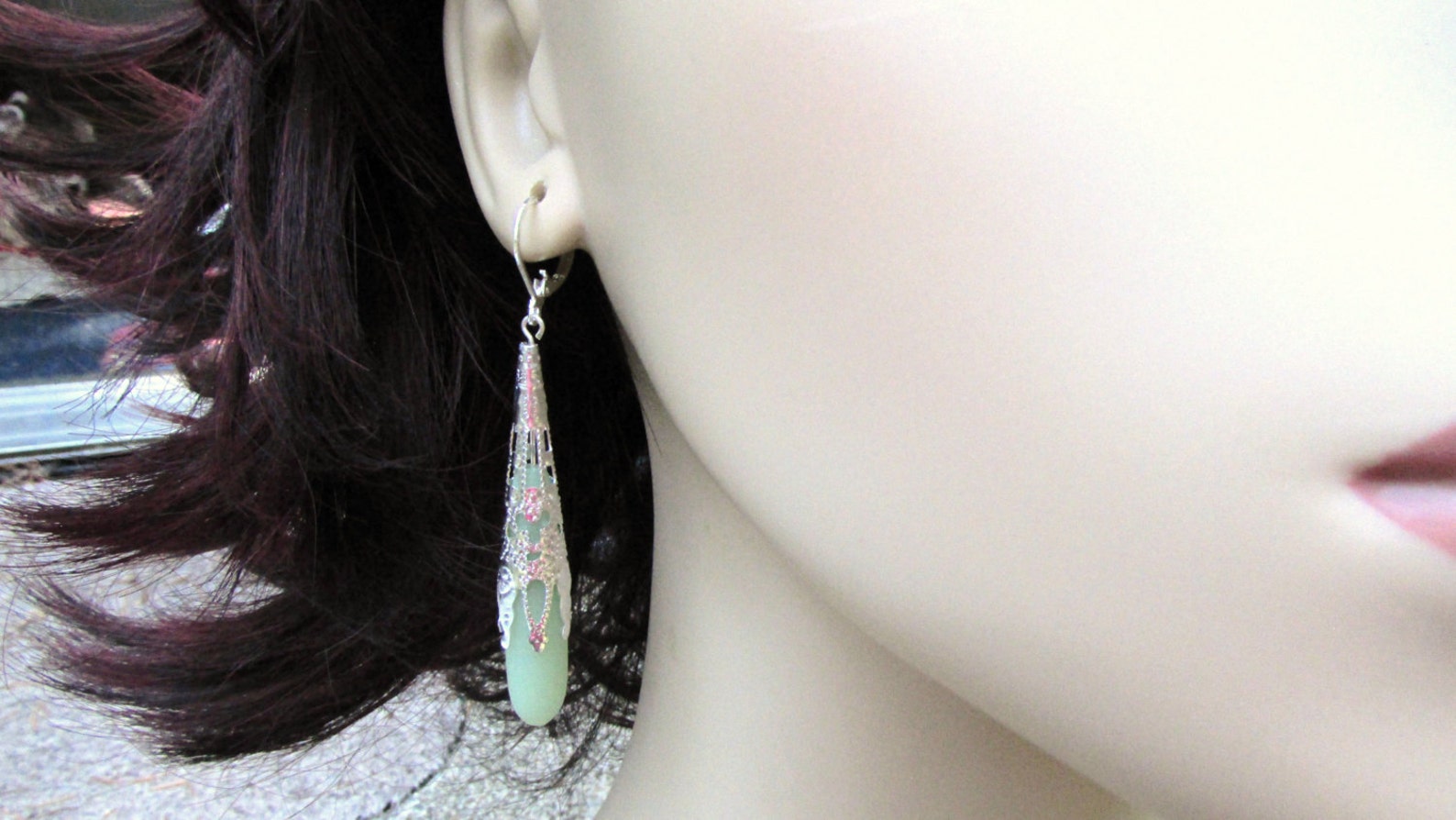 Long Seafoam Green Earrings Sea Glass Teardrops Beach Glass Etsy