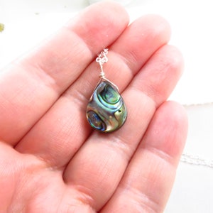 Abalone necklace Paua shell pendant 18 silver dainty chain choice of silver plated or sterling silver image 7