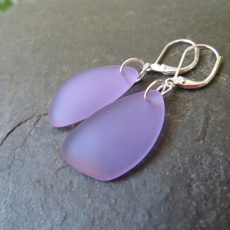 Sea Glass Earrings with Lever back ear wires - cultured beach glass jewelry - Choice of glass color and material at checkout PURPLE
