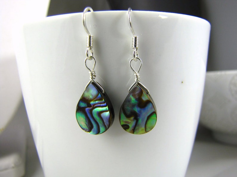 Abalone Earrings Paua Shell earrings silver tear drop | Etsy