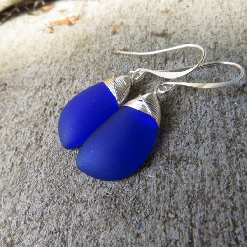 Sea glass earrings cultured seaglass jewelry choice of colors and metal silver plated or sterling image 8