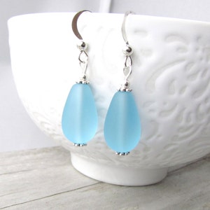 blue sea glass earrings