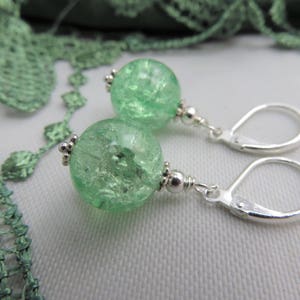 light green glass drop earrings - dainty simple - lever back earwires