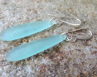 long beach glass earrings - choice of glass color - choice of either silver or sterling silver