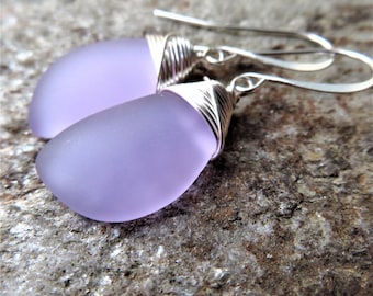 Purple sea glass jewelry: choice of silver-plated or sterling silver, earrings, necklace, or set of both