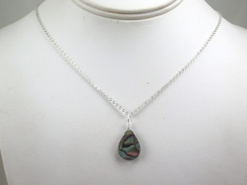 Abalone necklace Paua shell pendant 18 silver dainty chain choice of silver plated or sterling silver image 4