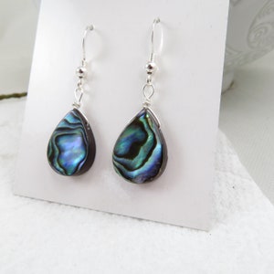 Abalone teardrop Earrings, Paua shell jewelry, hypoallergenic ear wires