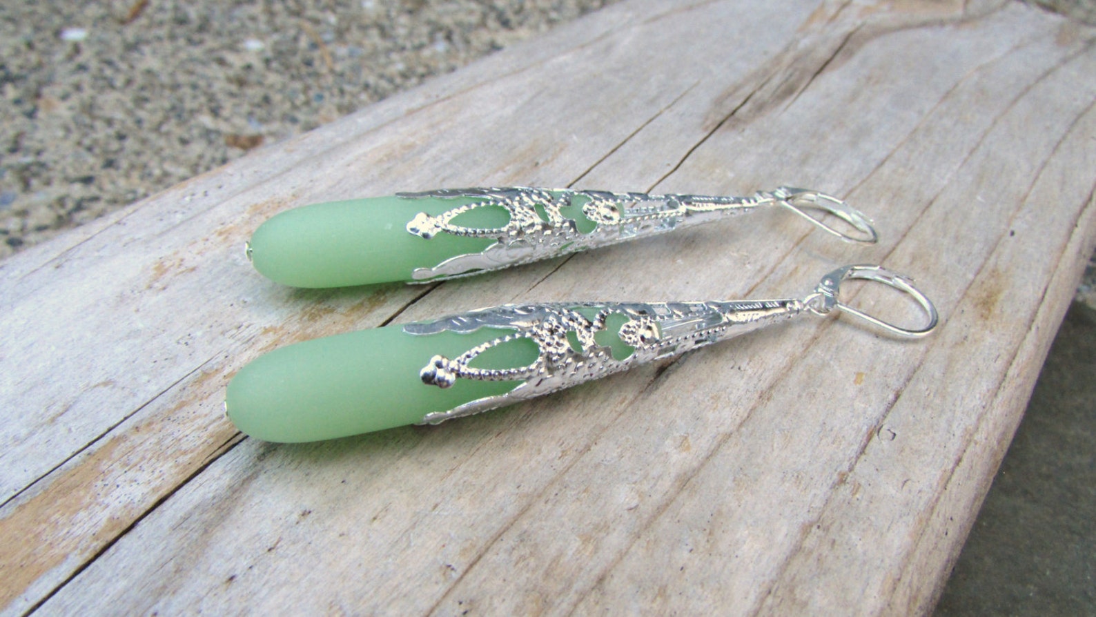 Long Seafoam Green Earrings Sea Glass Teardrops Beach Glass Etsy