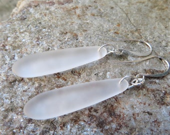 long beach glass earrings - choice of glass color - choice of either silver or sterling silver