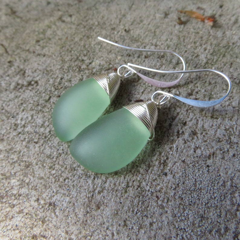 Sea glass earrings cultured seaglass jewelry choice of colors and metal silver plated or sterling image 6