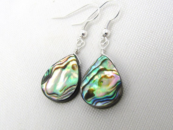 Abalone Earrings Paua shell earrings silver tear drop | Etsy