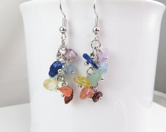 multi gems cluster earrings - choice of ear wire style and material