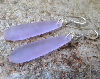 long beach glass earrings - choice of glass color - choice of either silver or sterling silver