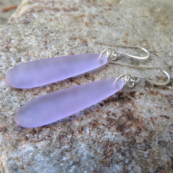 long beach glass earrings - choice of glass color - choice of either silver or sterling silver