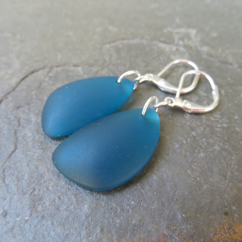 Sea Glass Earrings with Lever back ear wires - cultured beach glass jewelry - Choice of glass color and material at checkout TEAL