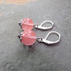 Tiny cherry quartz gemstone earrings - choice of ear wire material