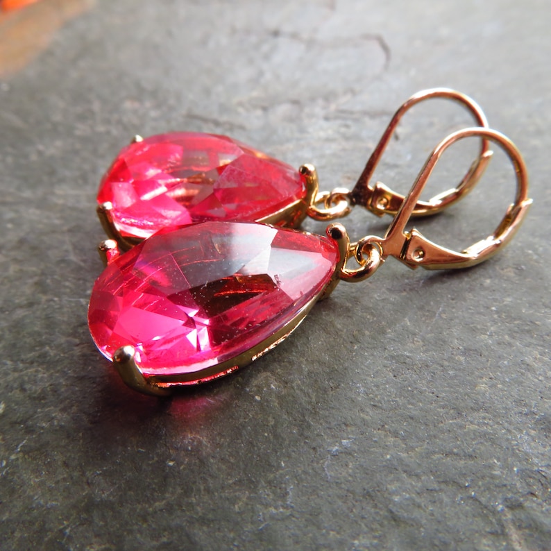 pink hombre gold glass teardrop earrings choice of ear wire style light to dark